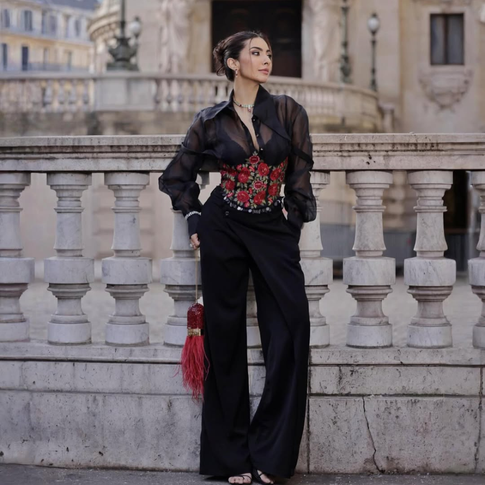 Niki Mehra makes a statement with Marzook bag at Paris Fashion Week