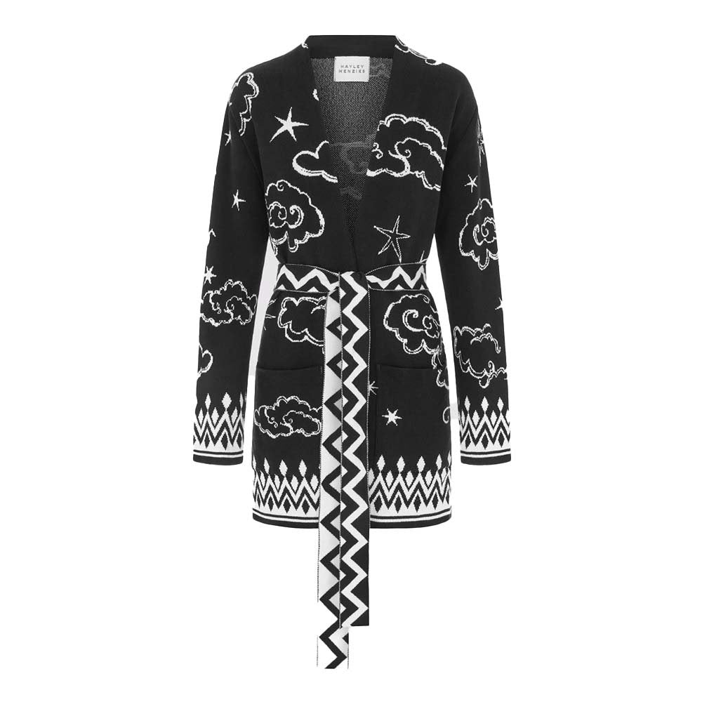 Cotton Jacquard Cardigan - Lucky Clouds Black