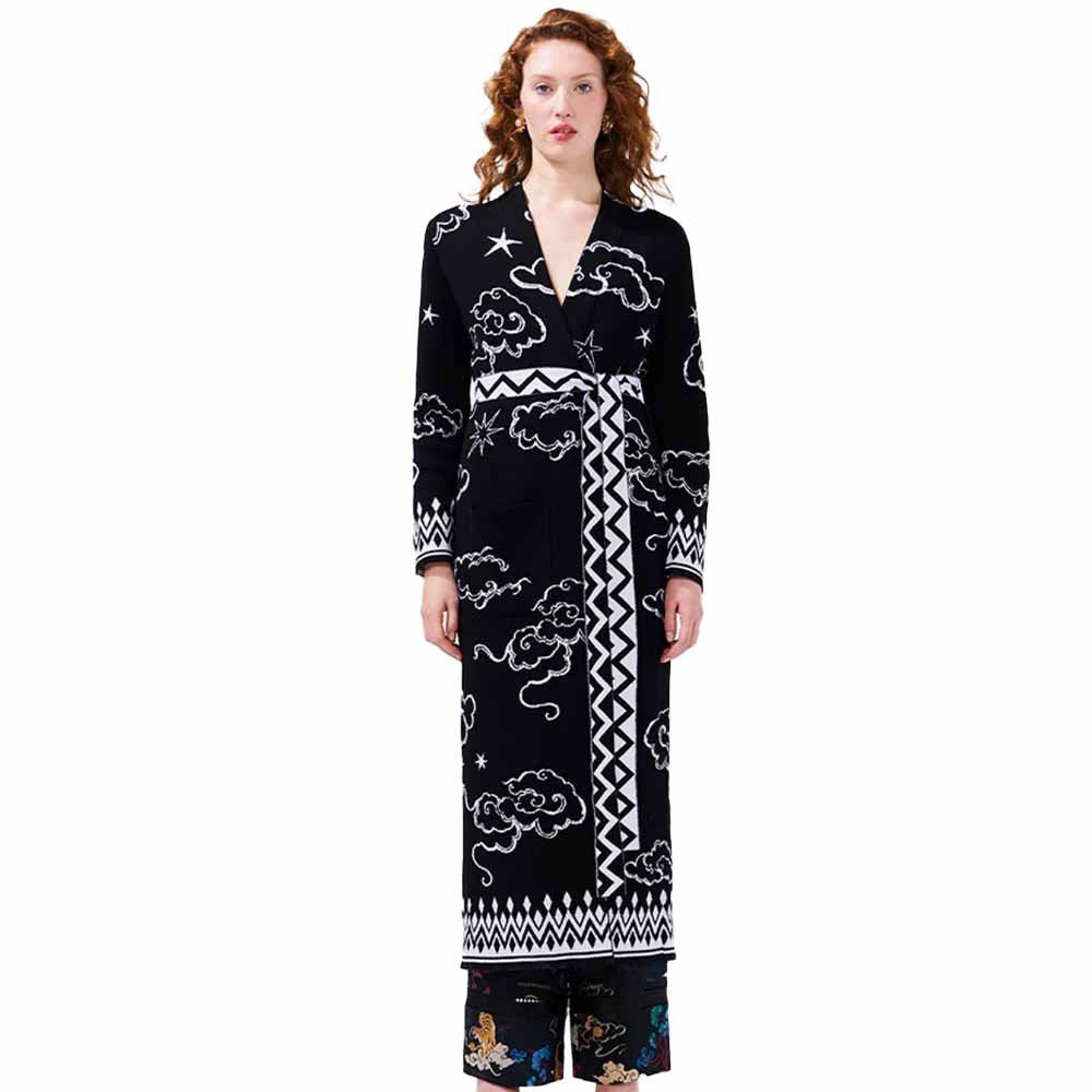 Cotton Jacquard Duster - Lucky Clouds Black