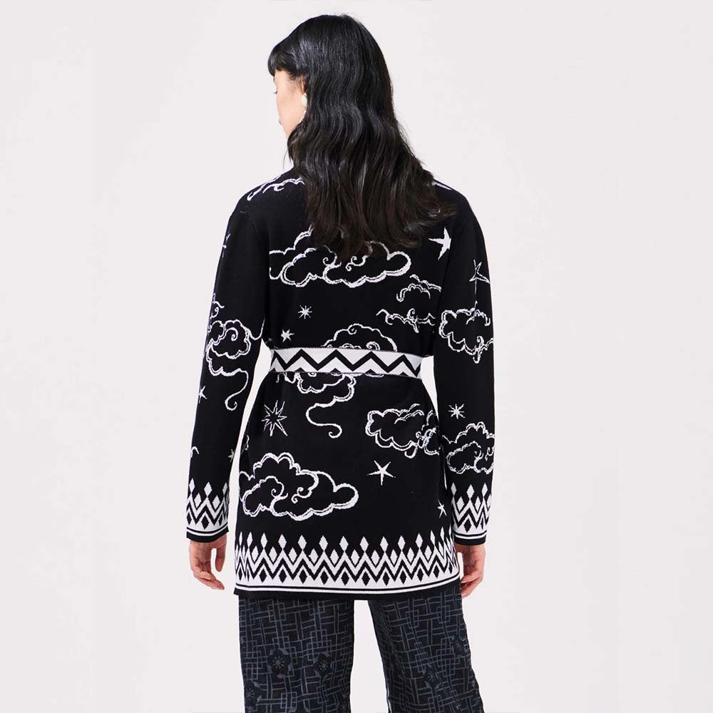 Cotton Jacquard Cardigan - Lucky Clouds Black