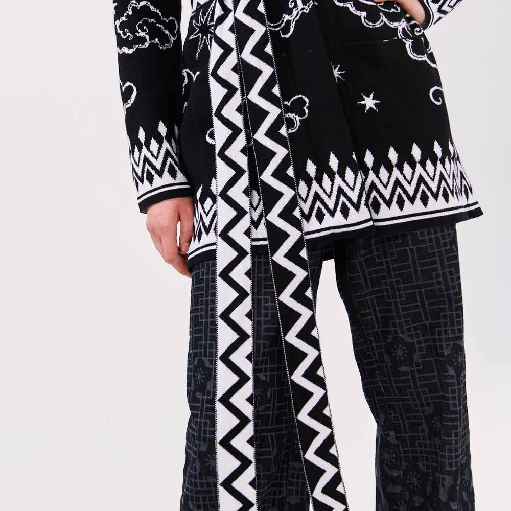 Cotton Jacquard Cardigan - Lucky Clouds Black