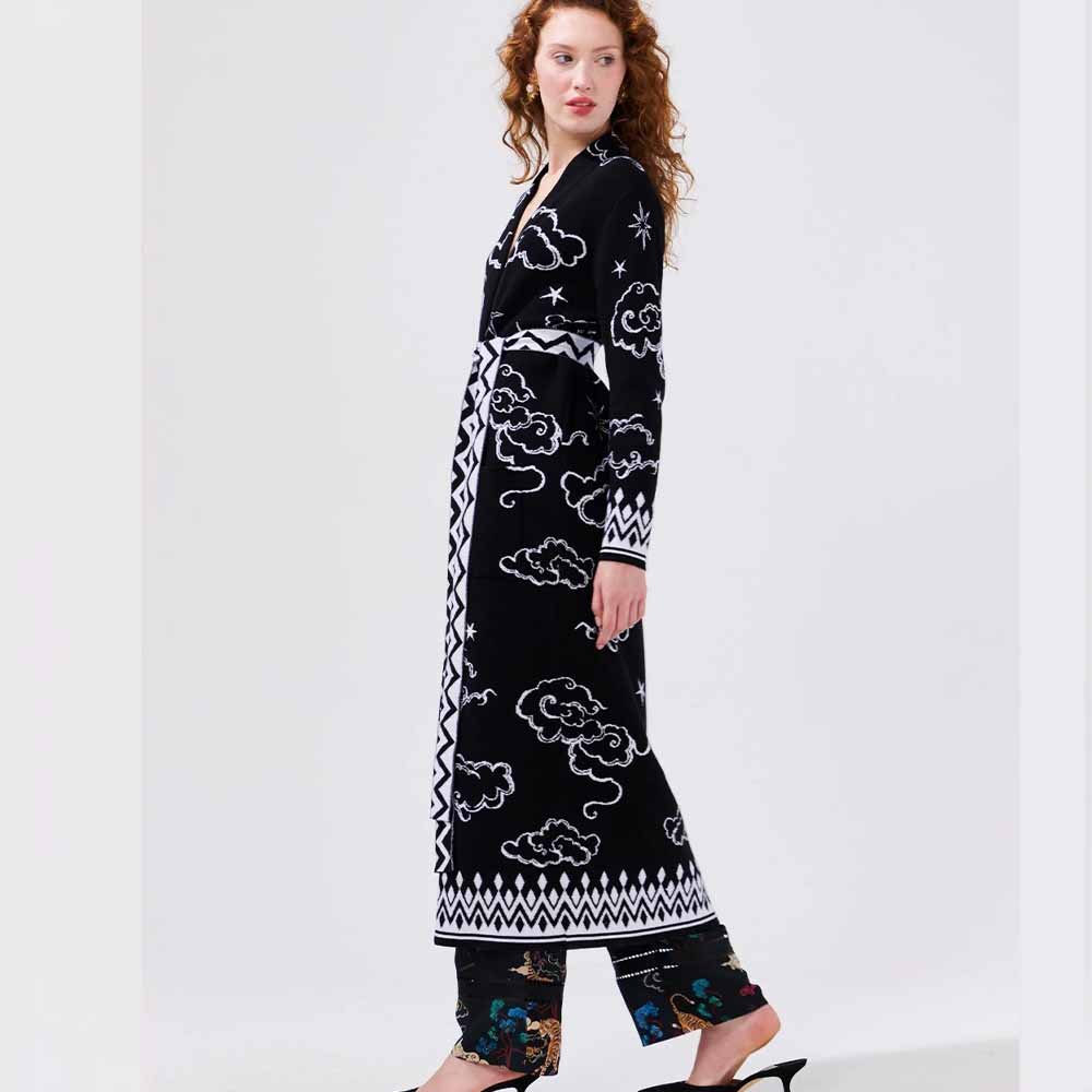 Cotton Jacquard Duster - Lucky Clouds Black