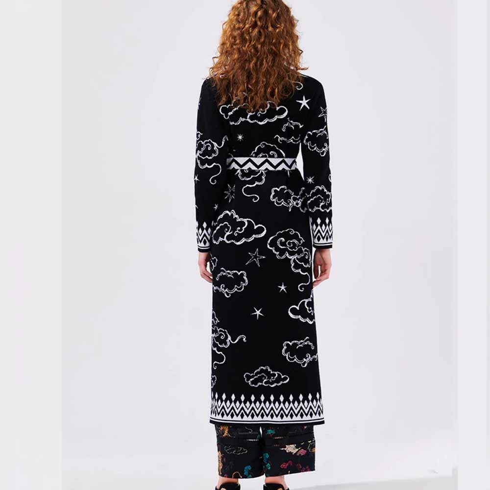 Cotton Jacquard Duster - Lucky Clouds Black