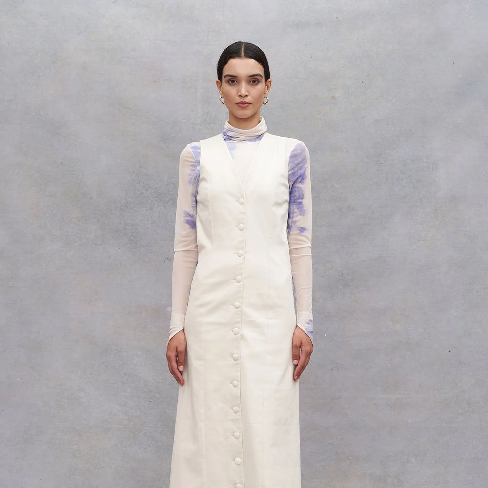 Lennon Knitted Stretch Top - Abstract Tofu & Dazzling Blue