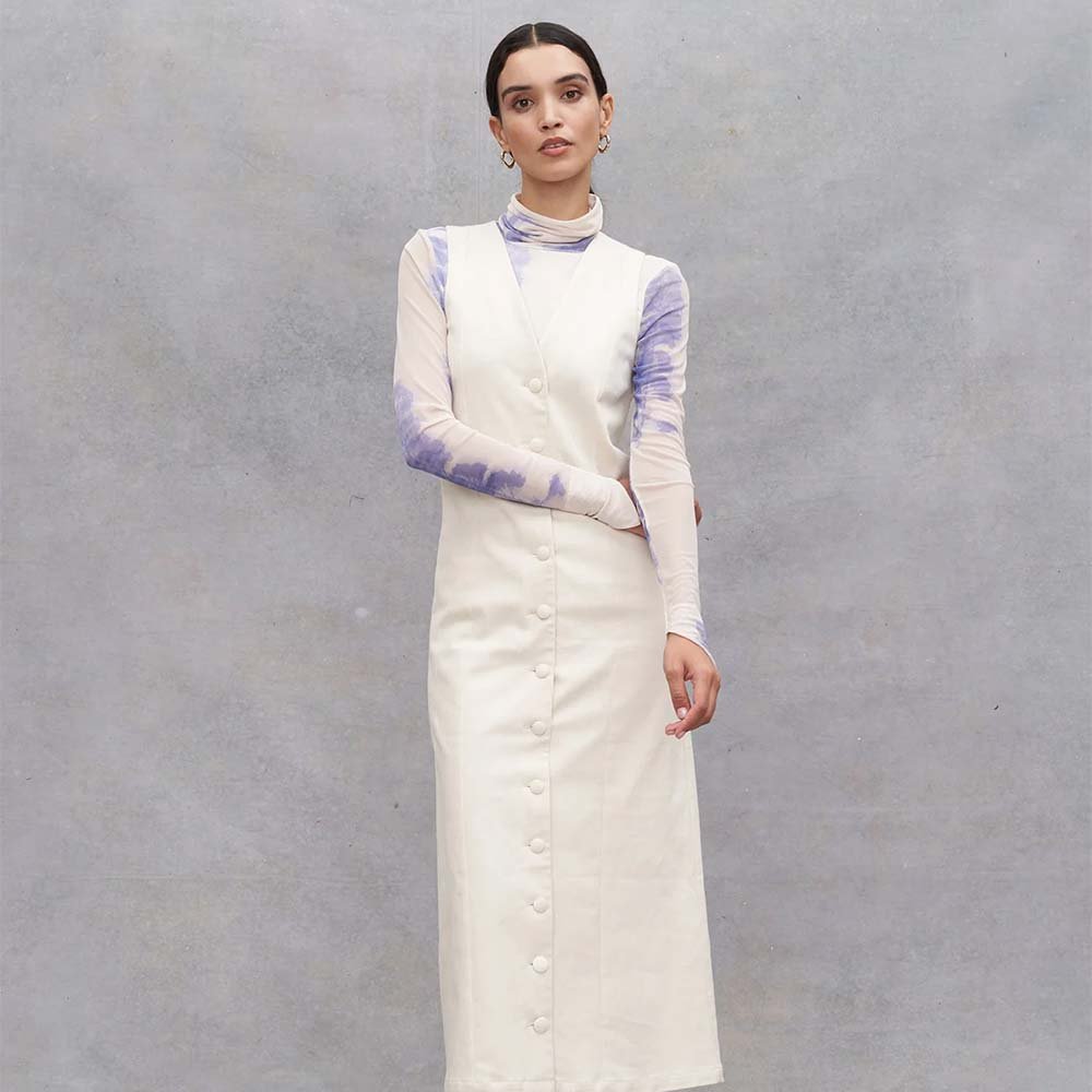 Lennon Knitted Stretch Top - Abstract Tofu & Dazzling Blue