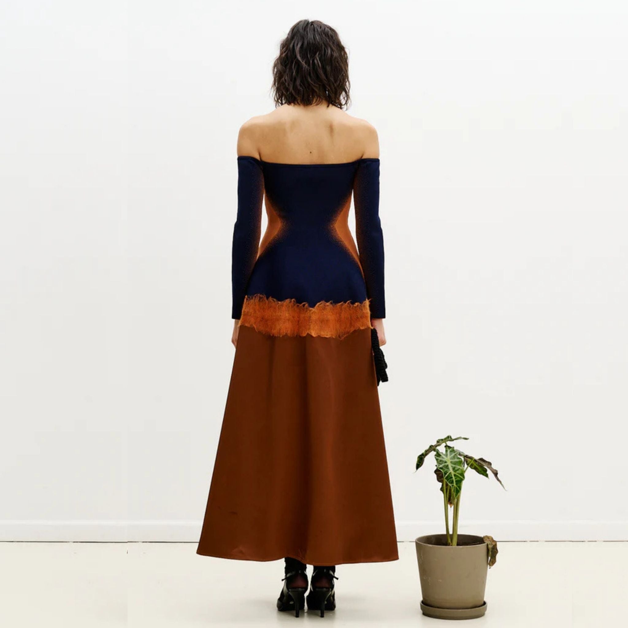 Brioni Needle Punch Maxi Dress- Brown & Navy