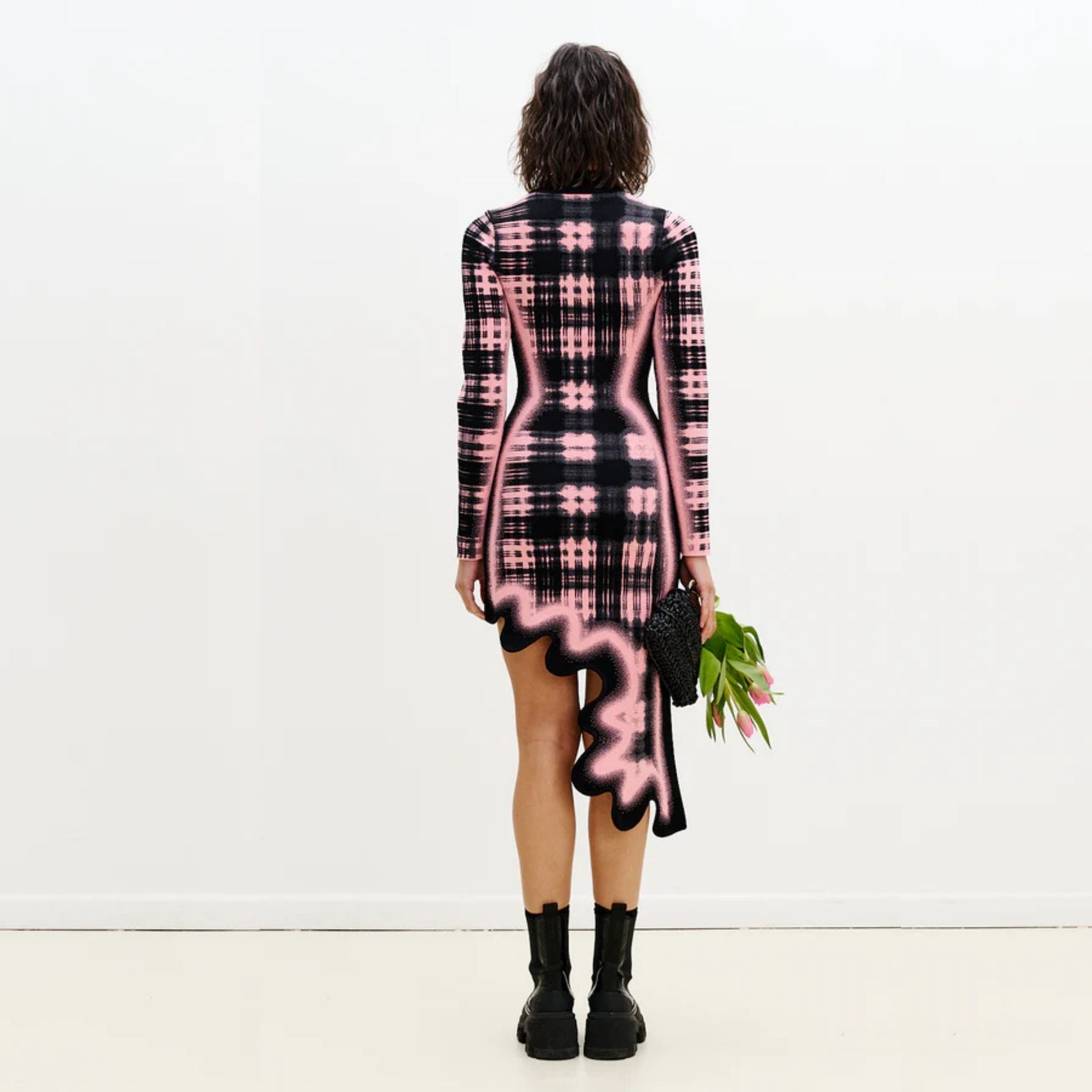 Dobby Long Sleeve Wavy Dress