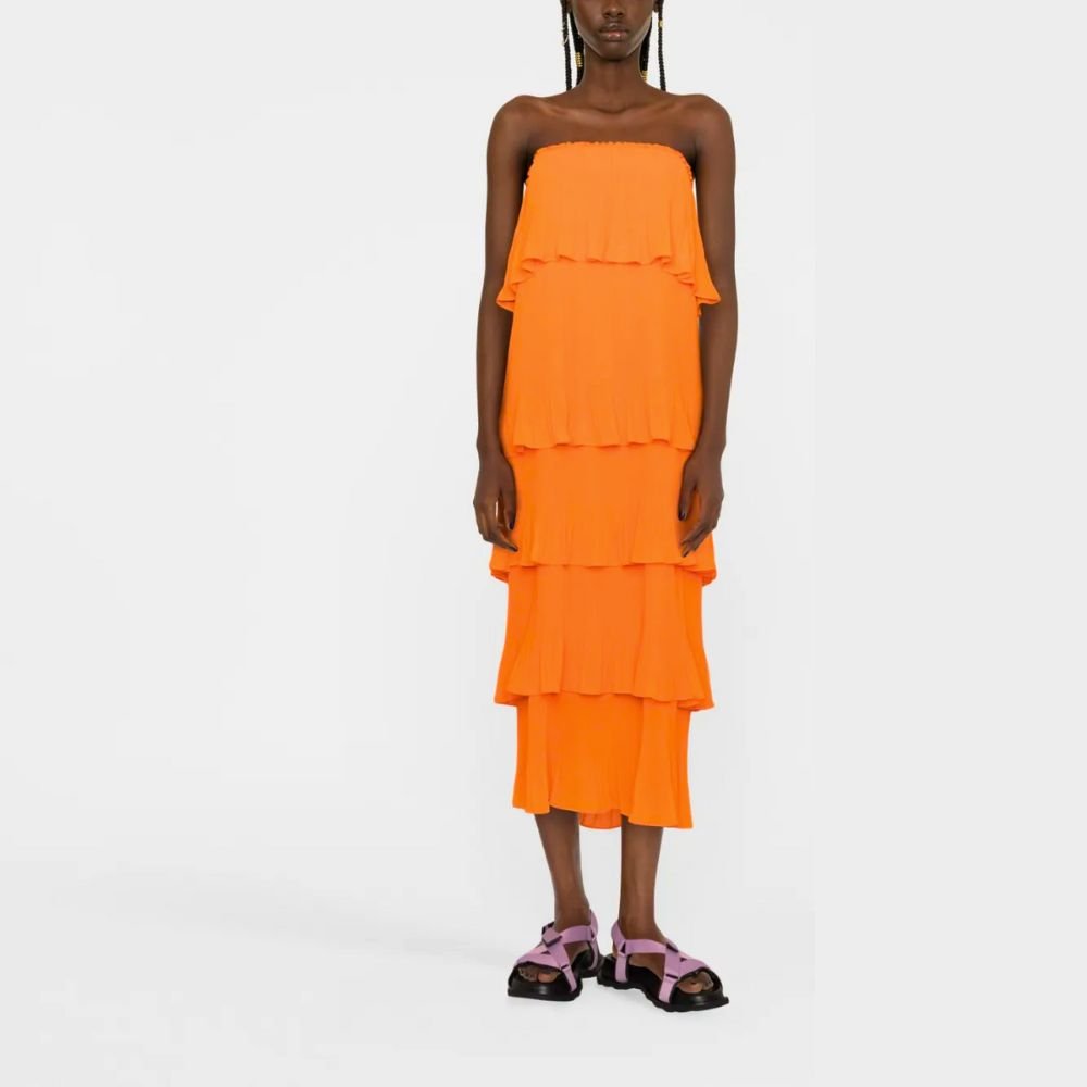 Dewave Pleated Ruffle Dress - Hazard