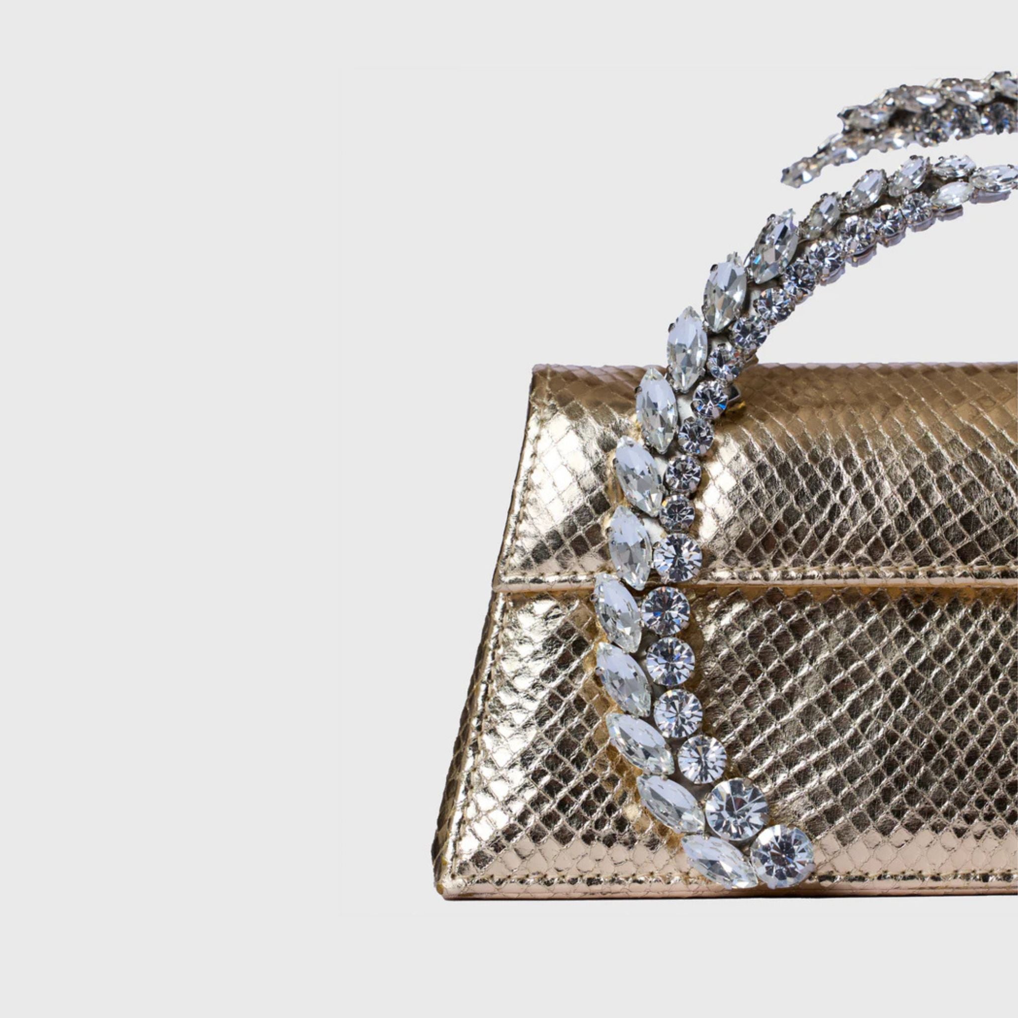 Karma Faux Snakeskin Clutch - Gold