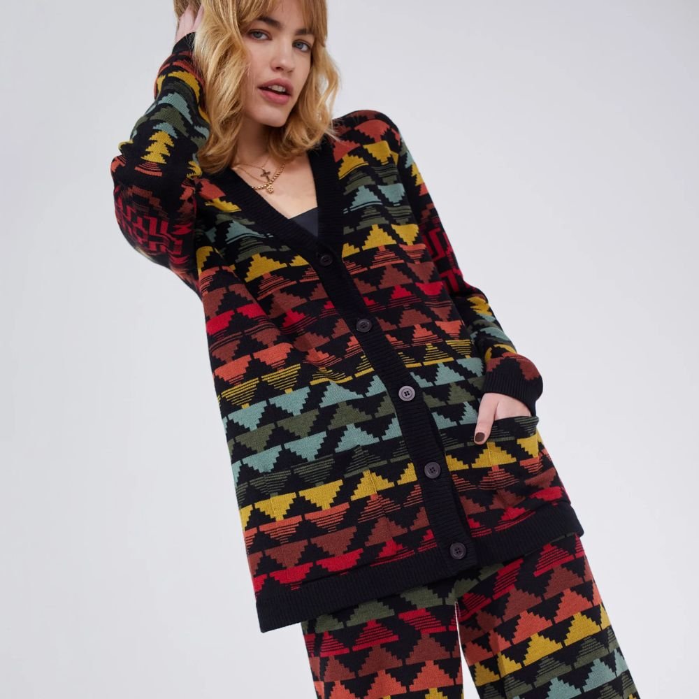 Cotton Wool Blend Jacquard Cardigan - Marley Multicolour