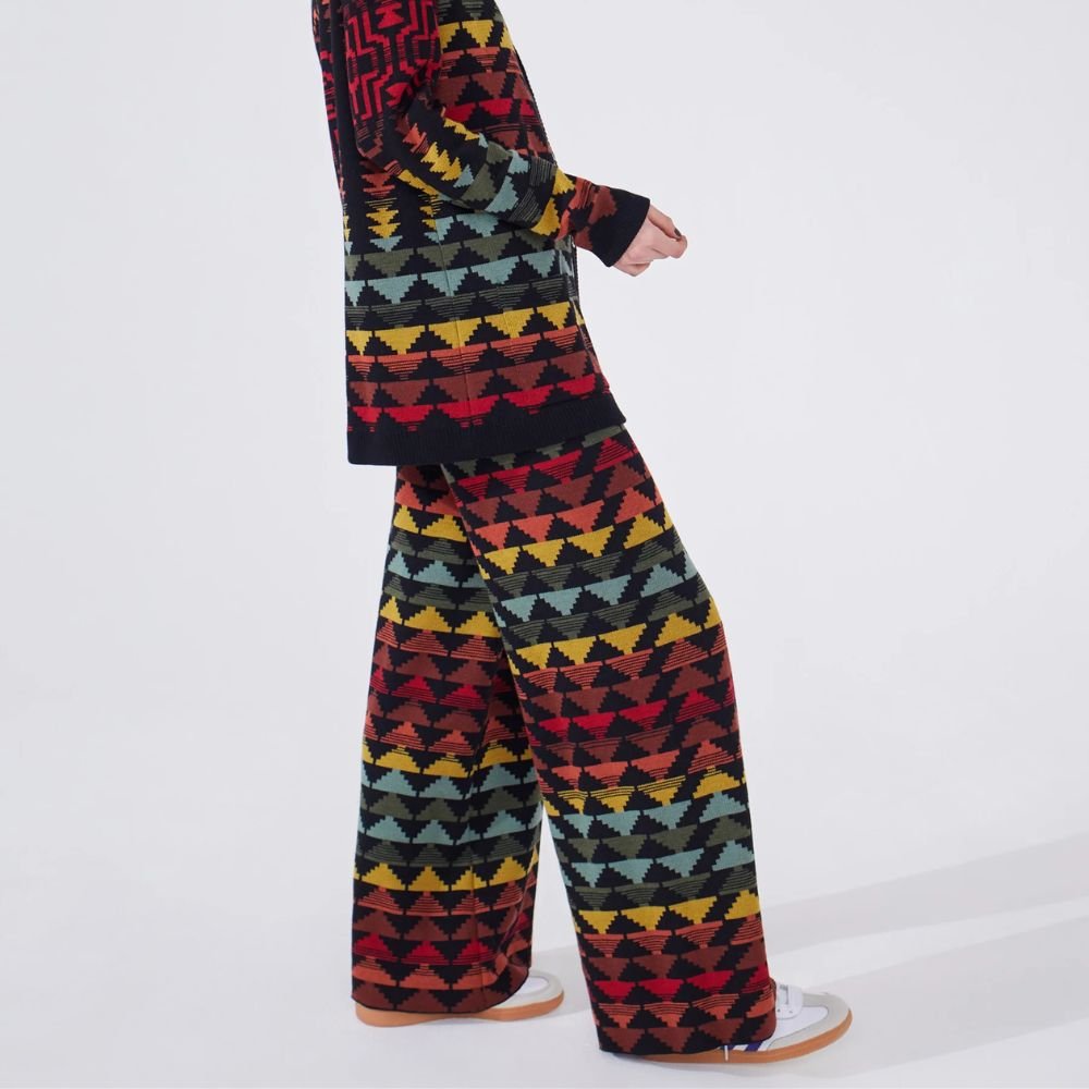 Cotton Wool Blend Jacquard Wide Leg Trousers - Marley Multicolour