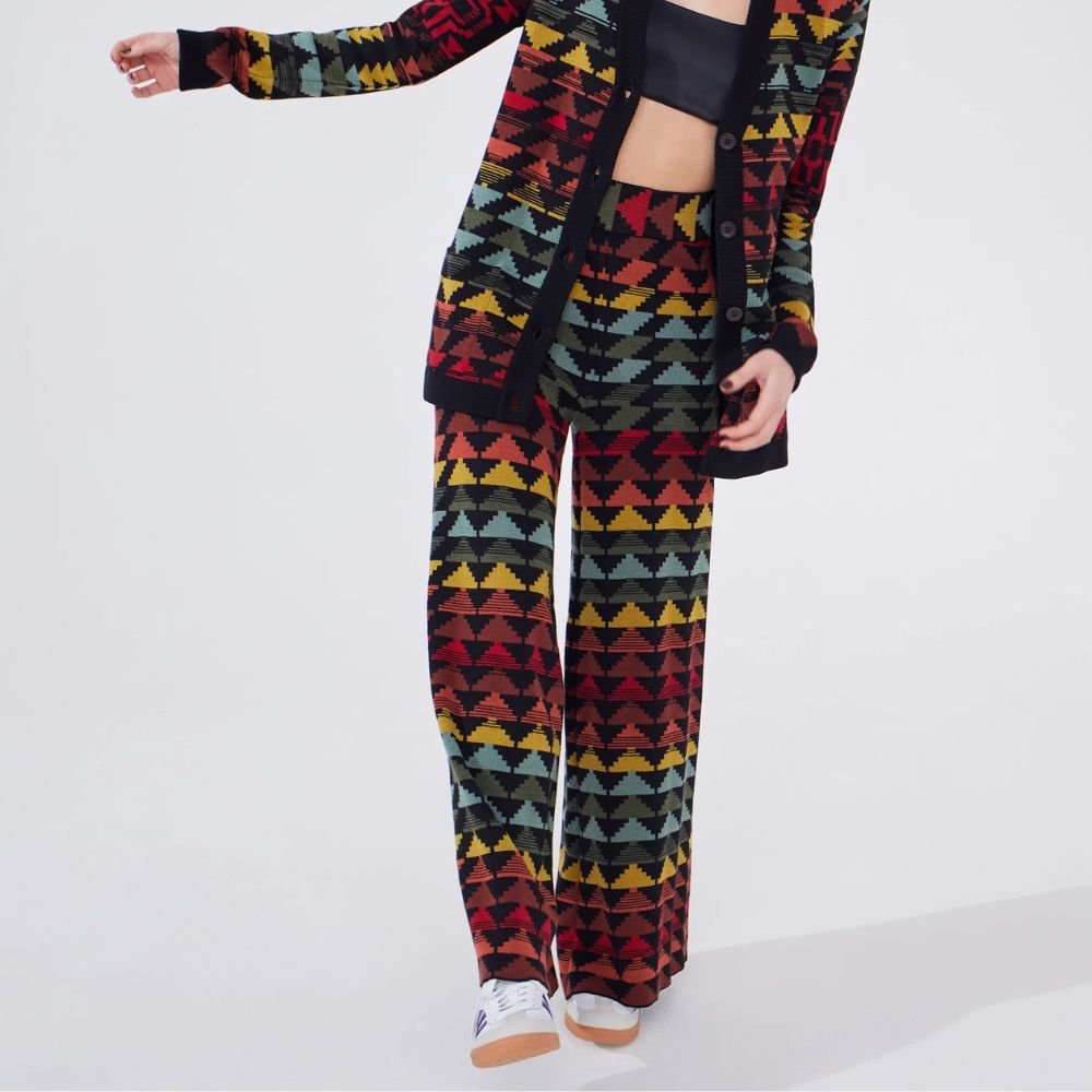 Cotton Wool Blend Jacquard Wide Leg Trousers - Marley Multicolour