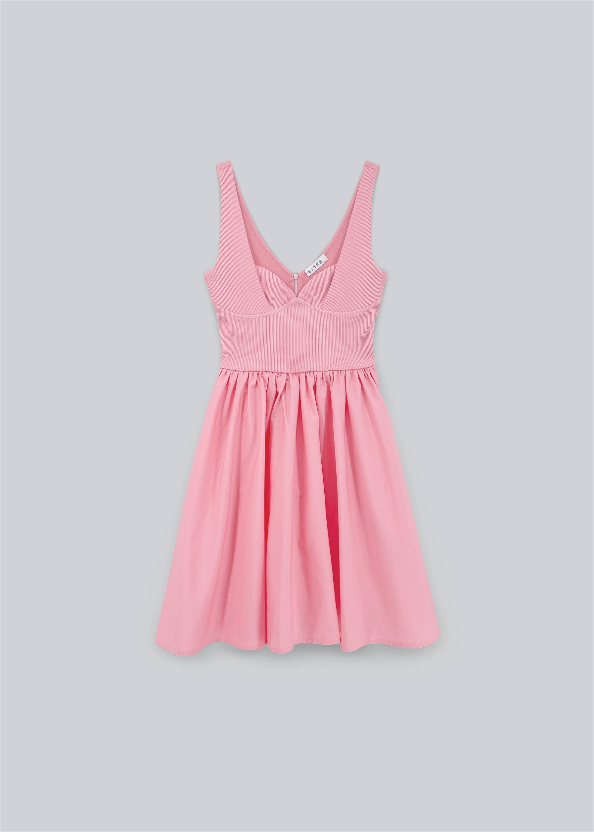 Poplin and Rib Mini Dress - Pink