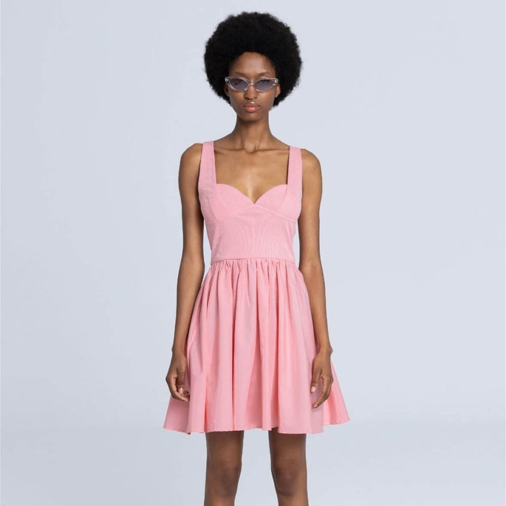 Poplin and Rib Mini Dress - Pink