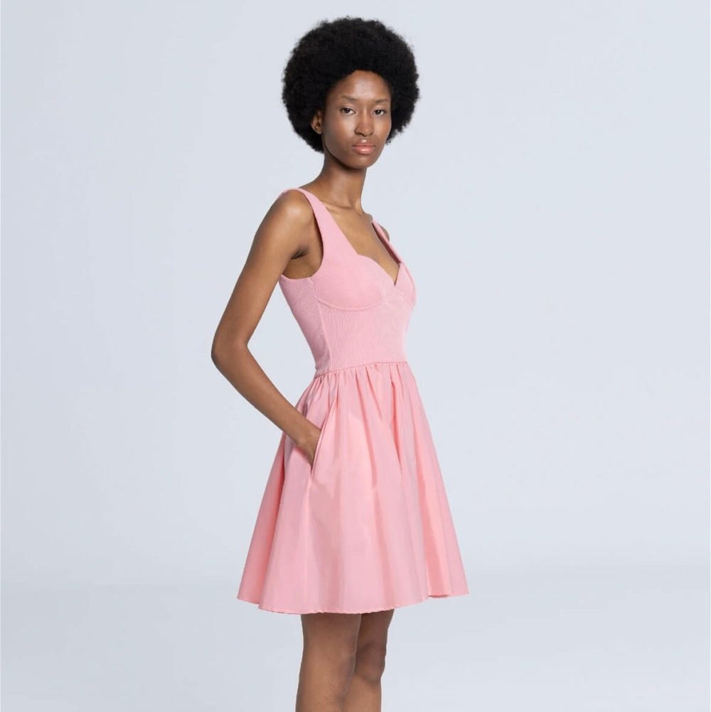 Poplin and Rib Mini Dress - Pink
