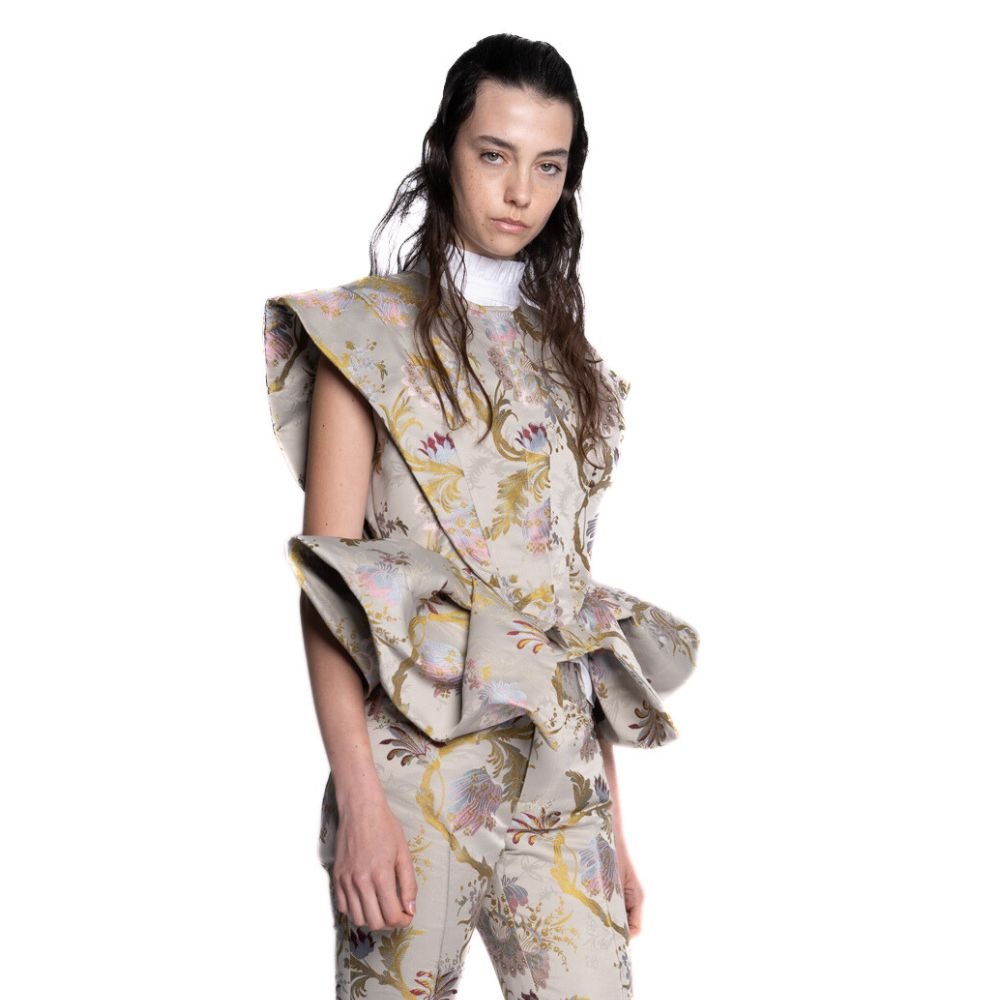 Brocade Top With Hip Panels - Grey