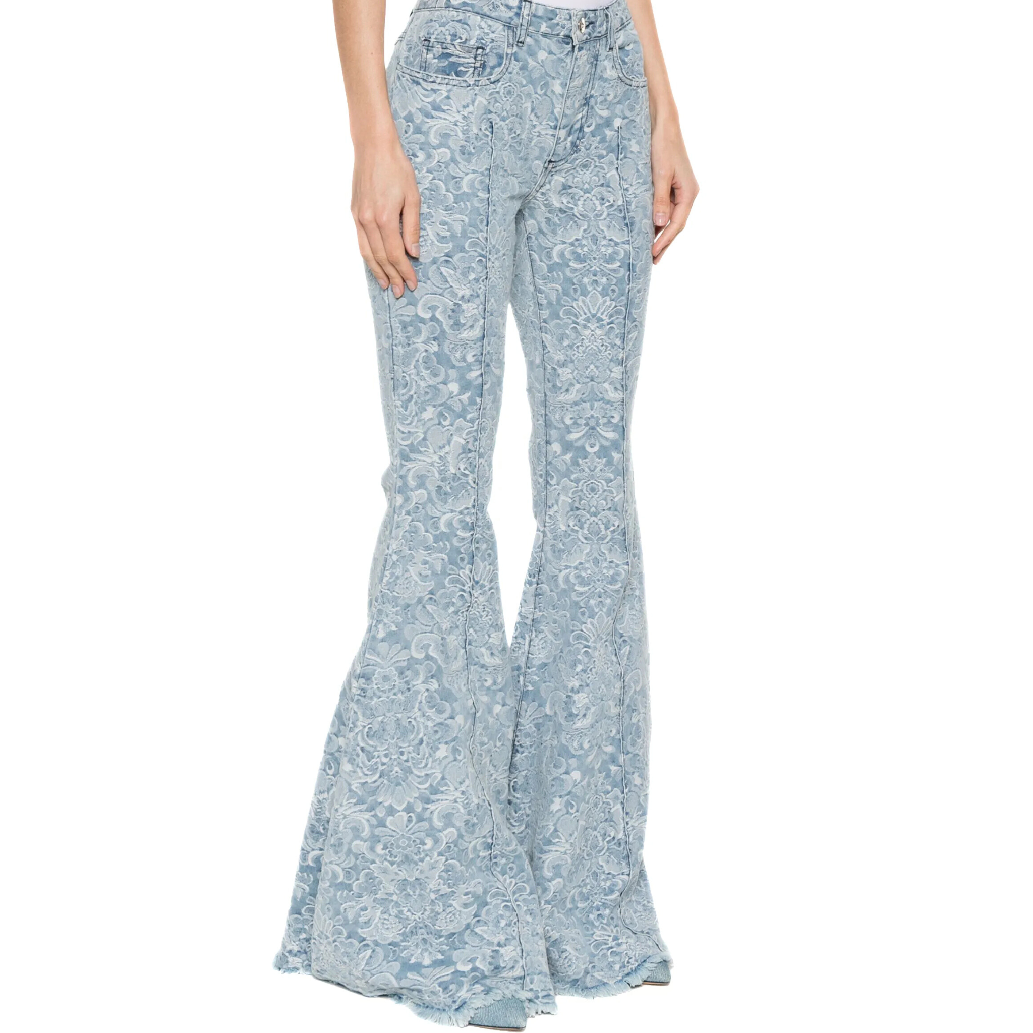 Brocade Denim Extreme Flare Trousers Light Blue