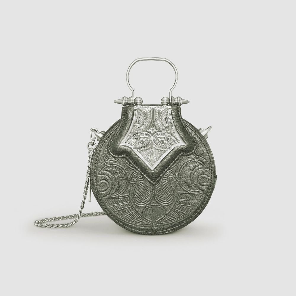 Shop Okhtein Mini Dome Embossed Bag Silver On AiSPi
