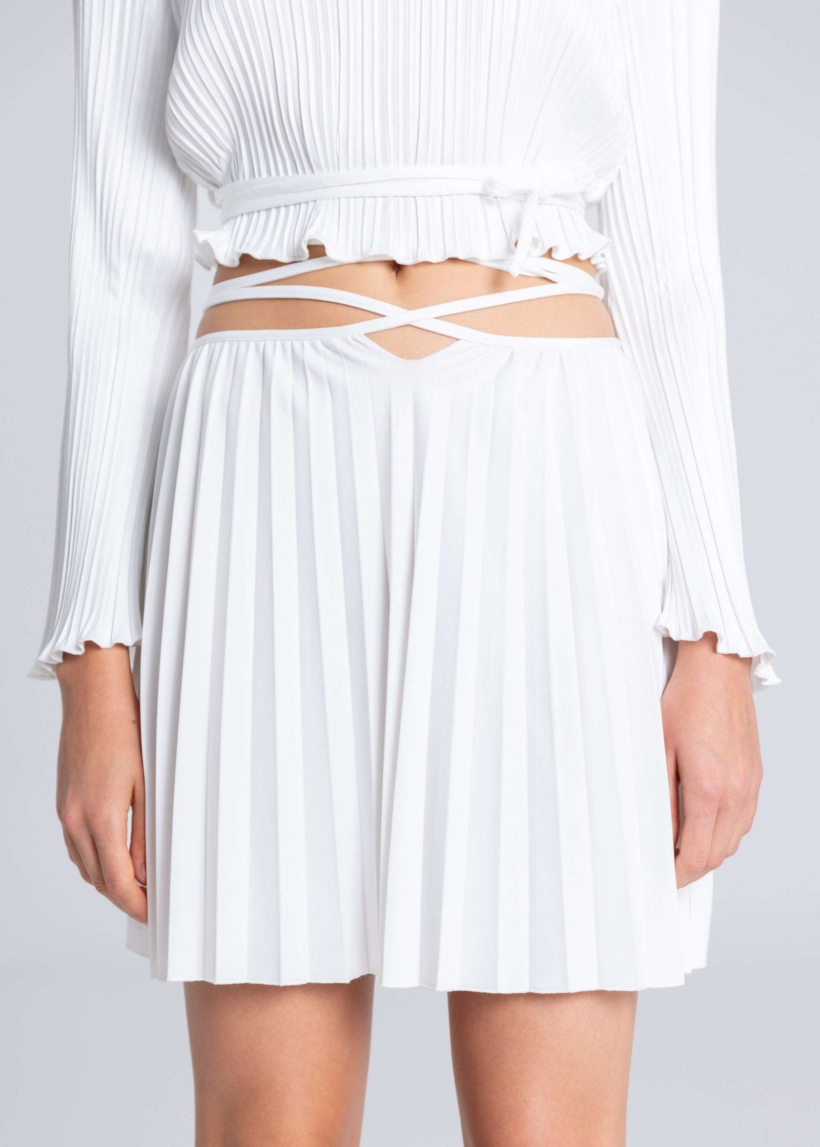 Pleated Strappy Mini Skirt - White