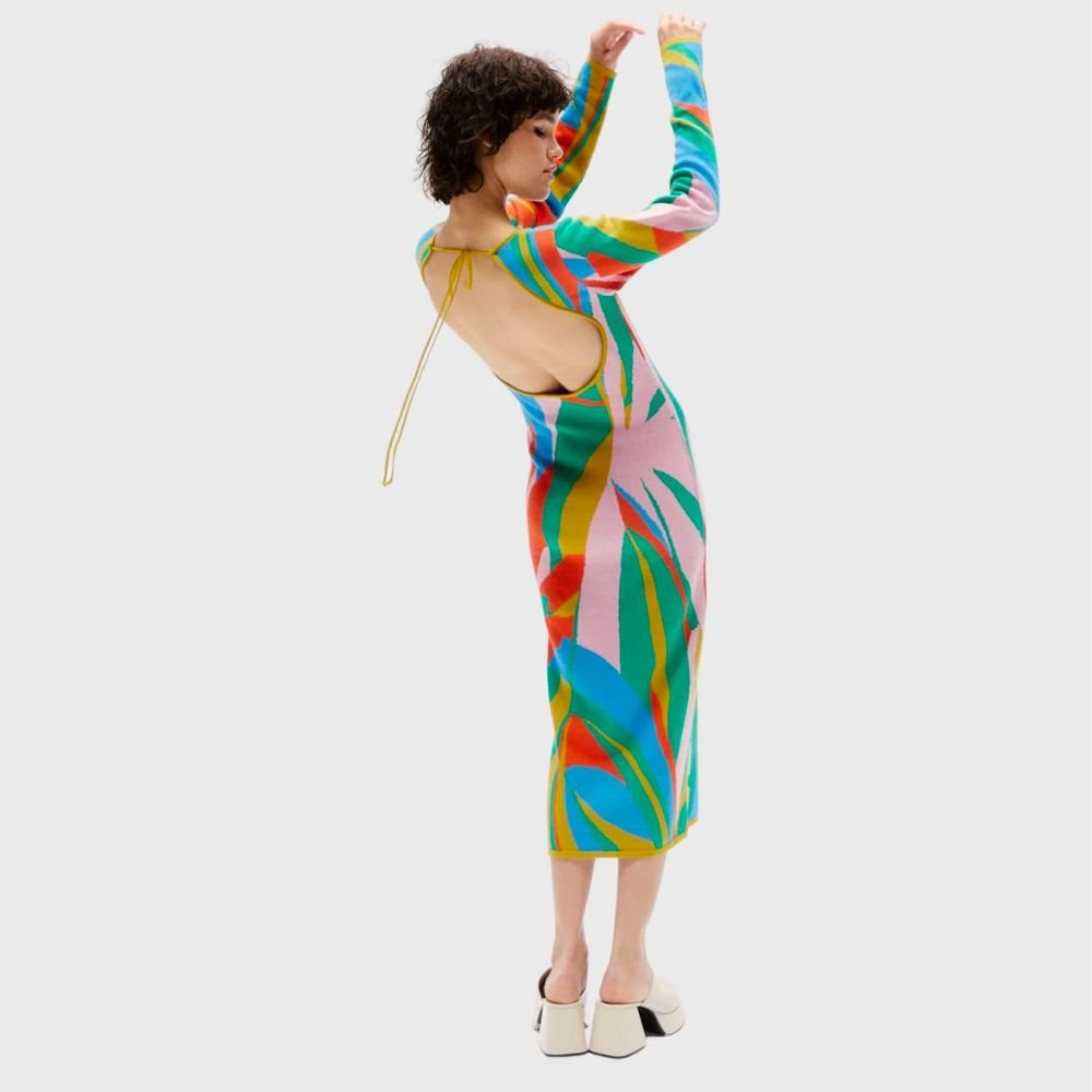 Linda Knit Dress - Blue & Mustard