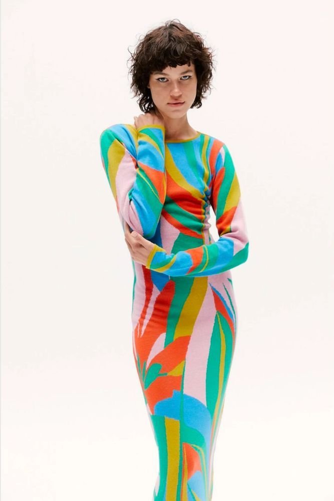 Linda Knit Dress - Blue & Mustard