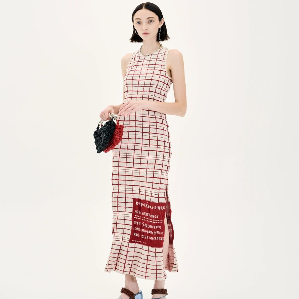 Ume Plaid Print Maxi Tank Dress - Balboa Cream