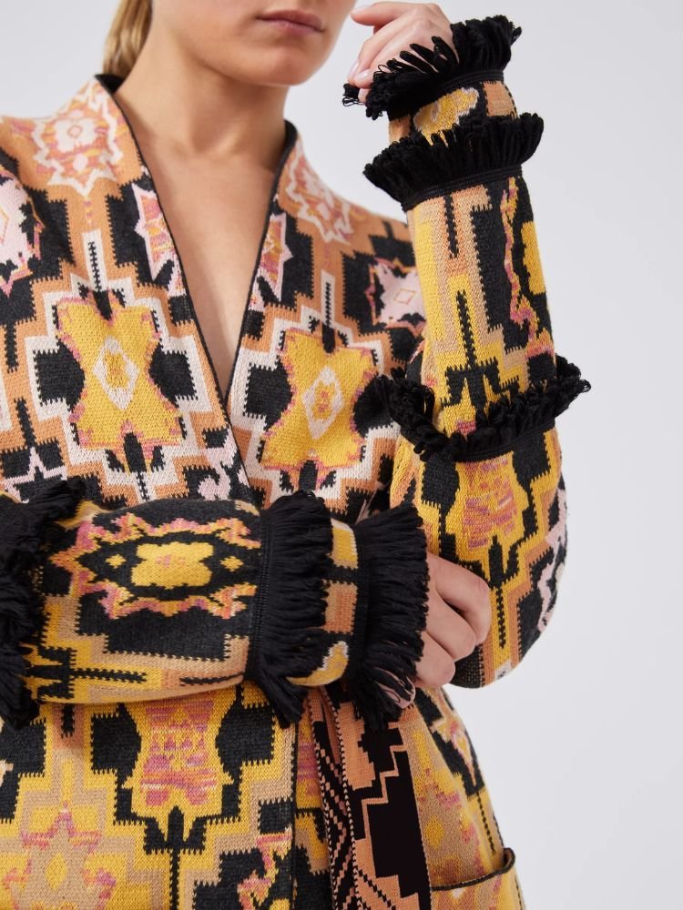Magic Mosaic Cotton Jacquard Cardigan - Terracotta