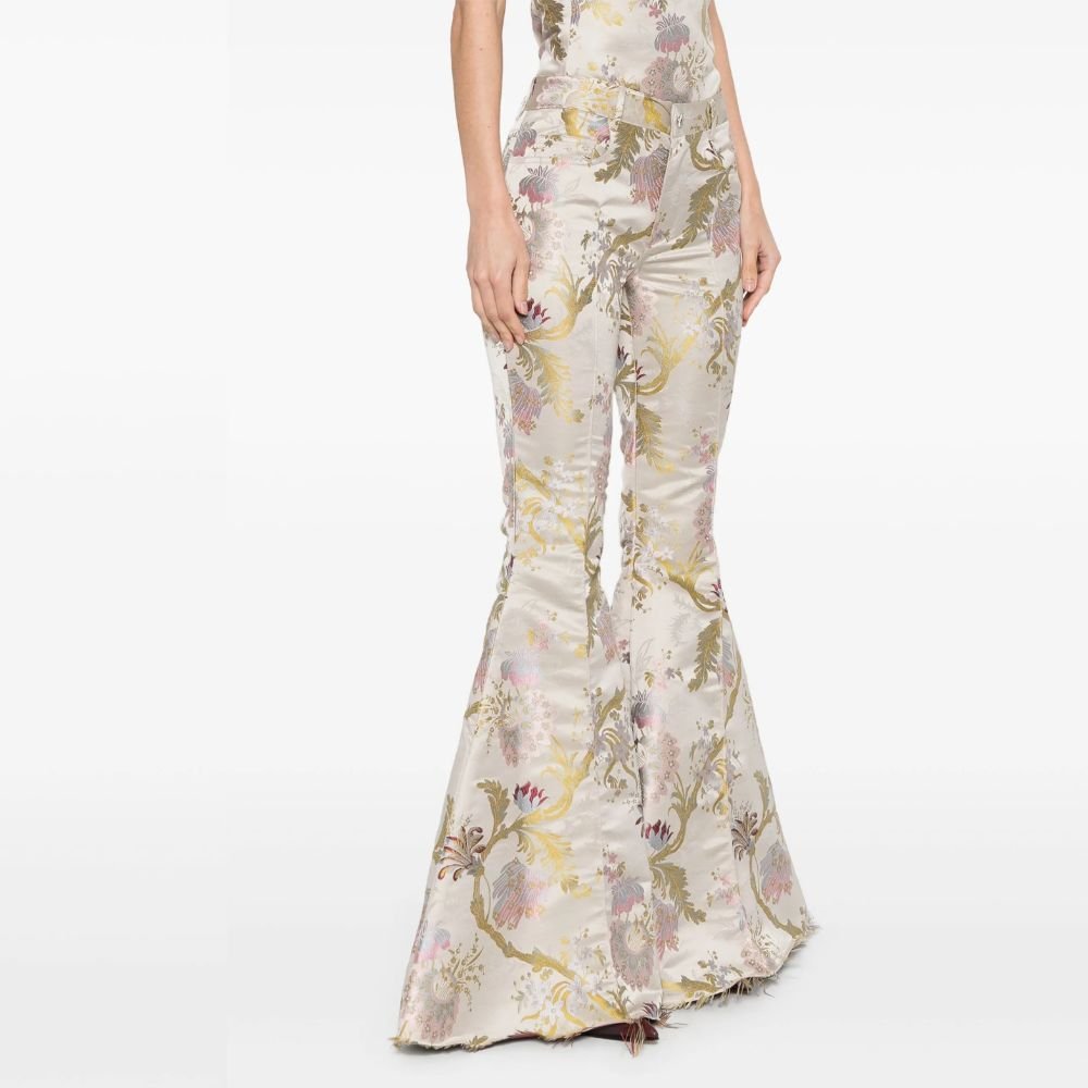 Satin Brocade Extreme Flare Trousers - Grey