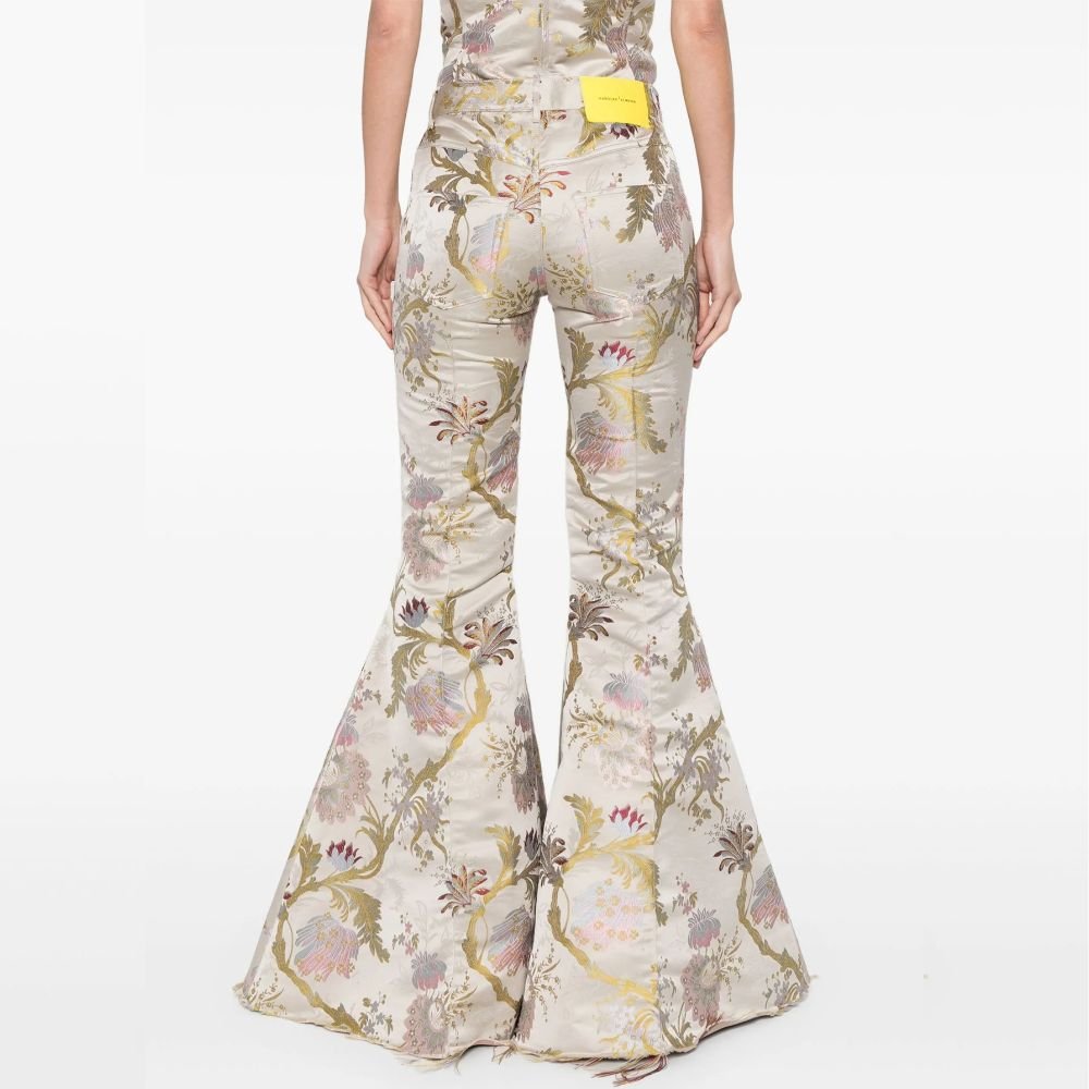 Satin Brocade Extreme Flare Trousers - Grey