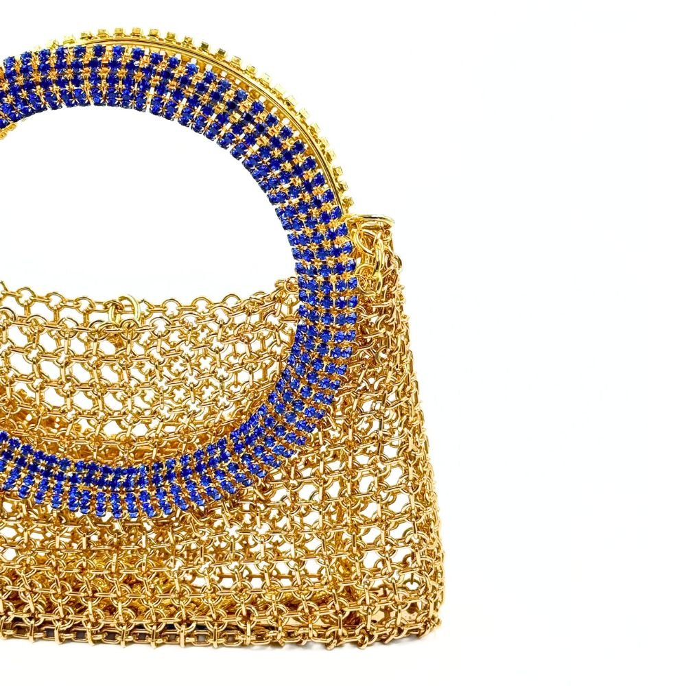 Luna Gold Bag With Blue Handle