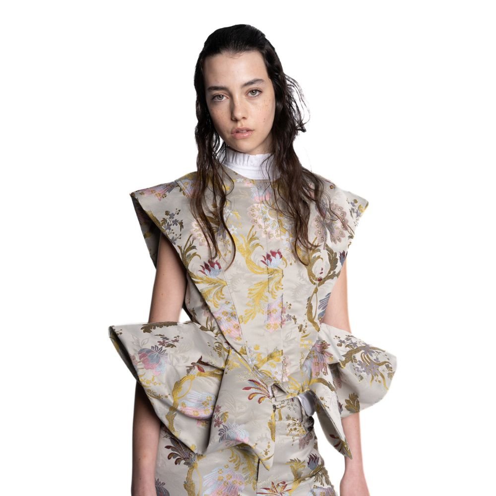 Brocade Top With Hip Panels - Grey