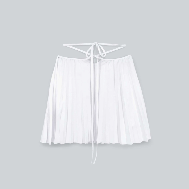 Pleated Strappy Mini Skirt - White