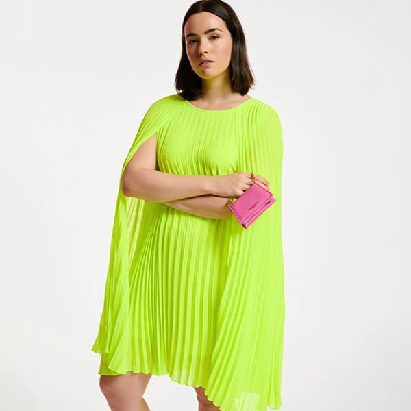 Dartha Pleated Cape Dress - High Alert