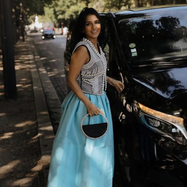 Masoom Minawala spotted at Paris couture week with her Lalingi clutch