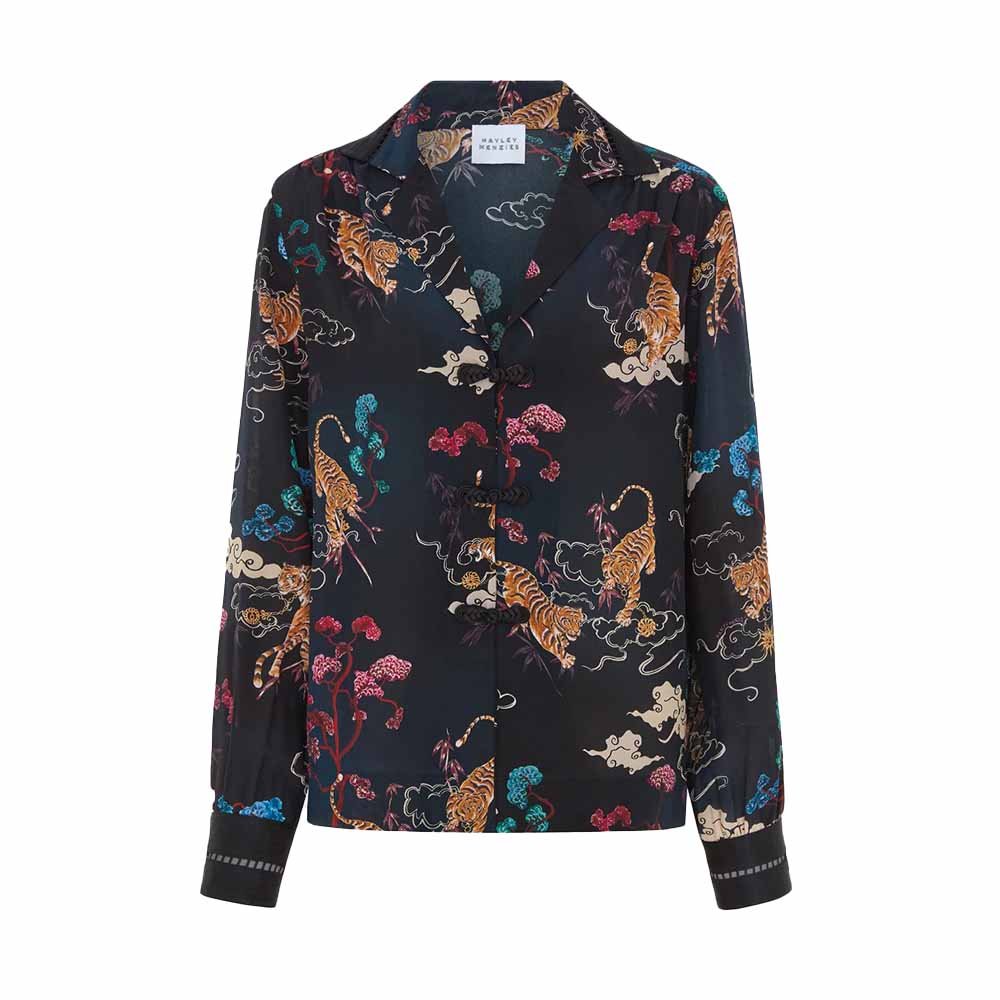 Pyjama Silk Blouse - Courageous Tiger Black