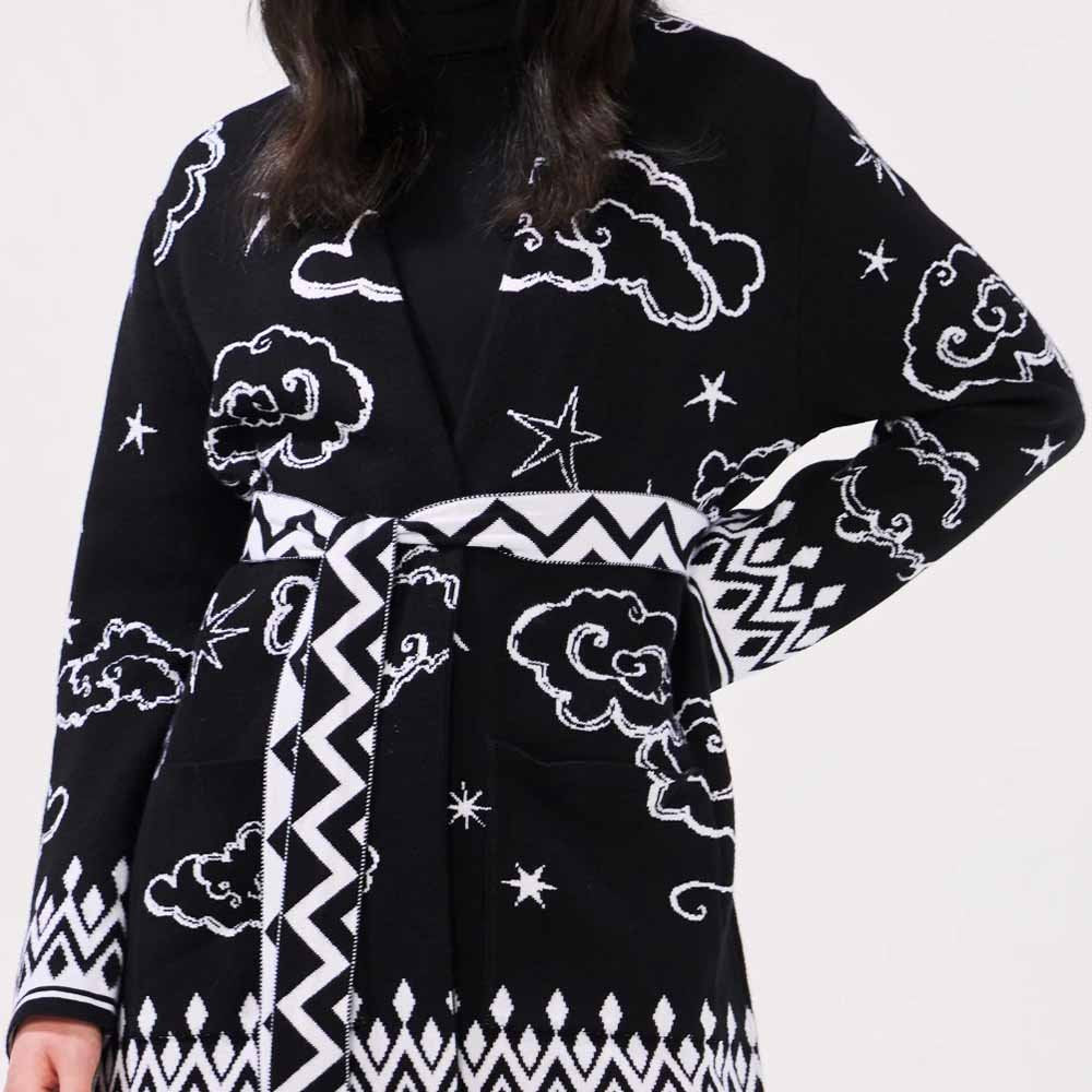 Cotton Jacquard Cardigan - Lucky Clouds Black