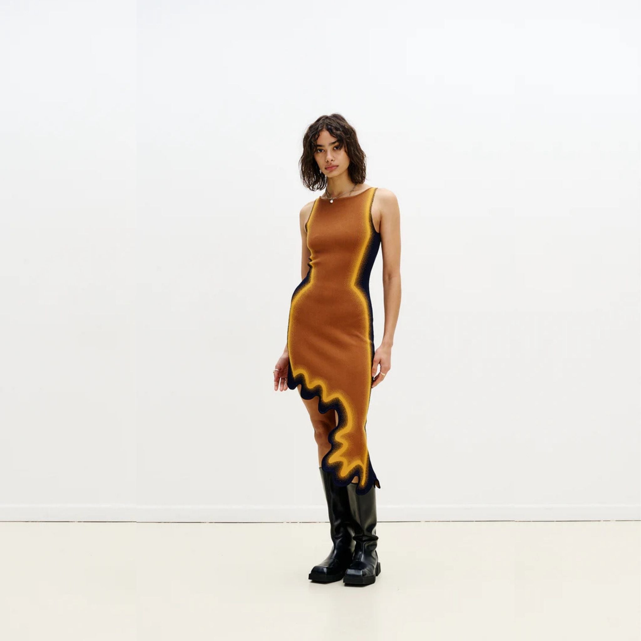 Aster Reversible Wavy Asymmetric Dress - Masada Brown