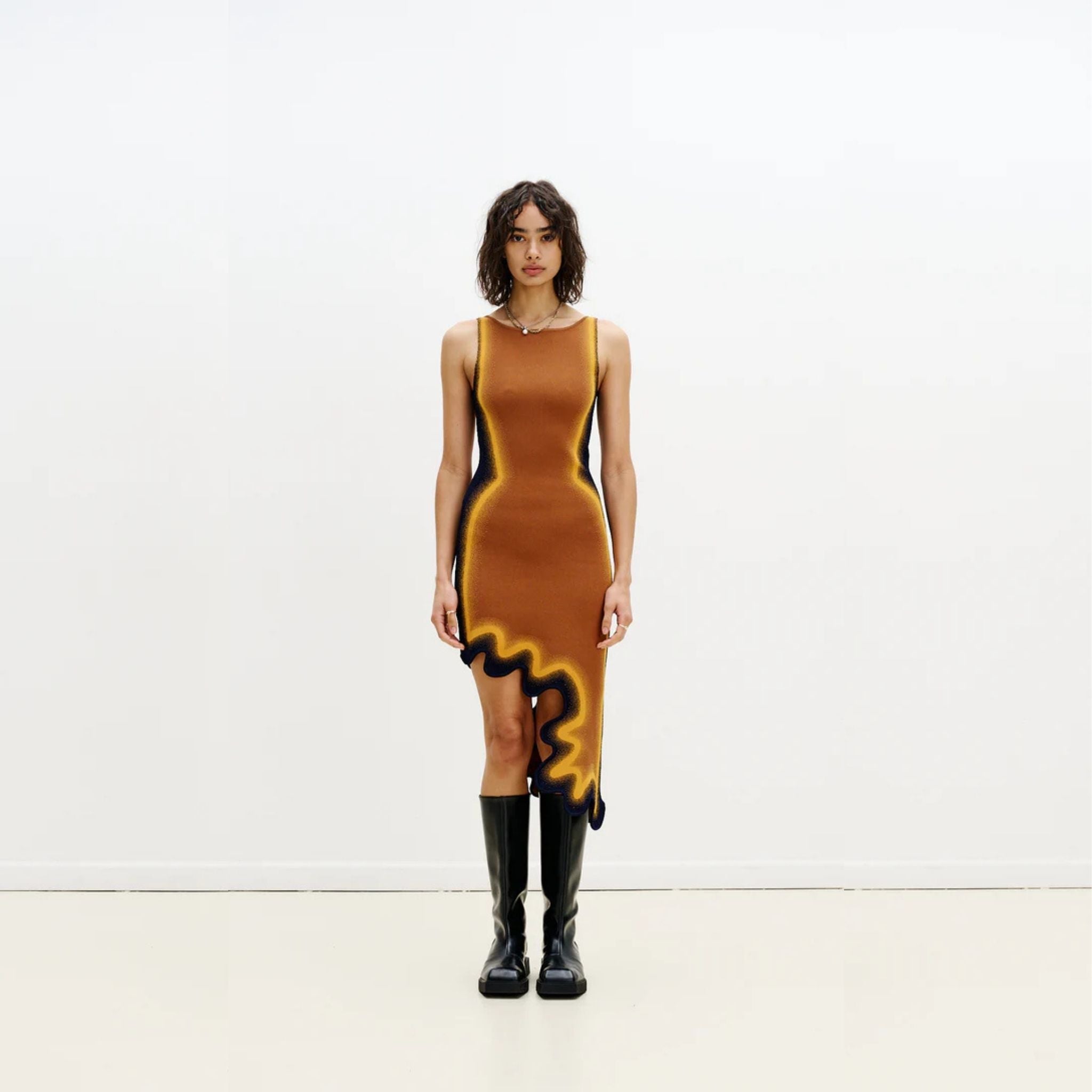 Aster Reversible Wavy Asymmetric Dress - Masada Brown