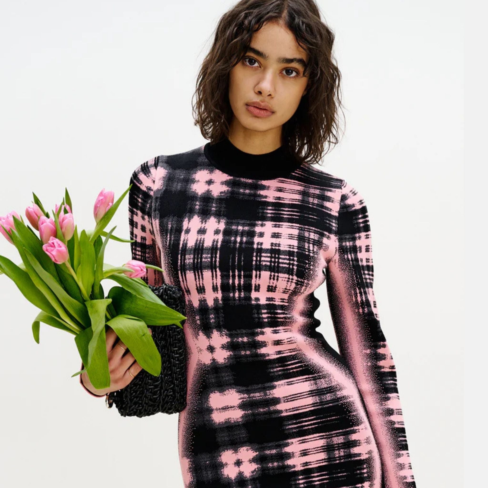 Dobby Long Sleeve Wavy Dress