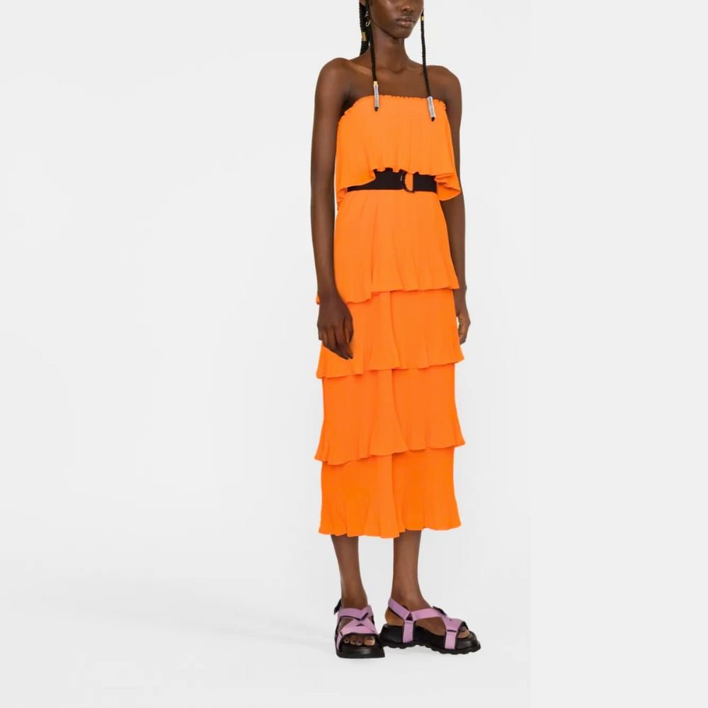 Dewave Pleated Ruffle Dress - Hazard