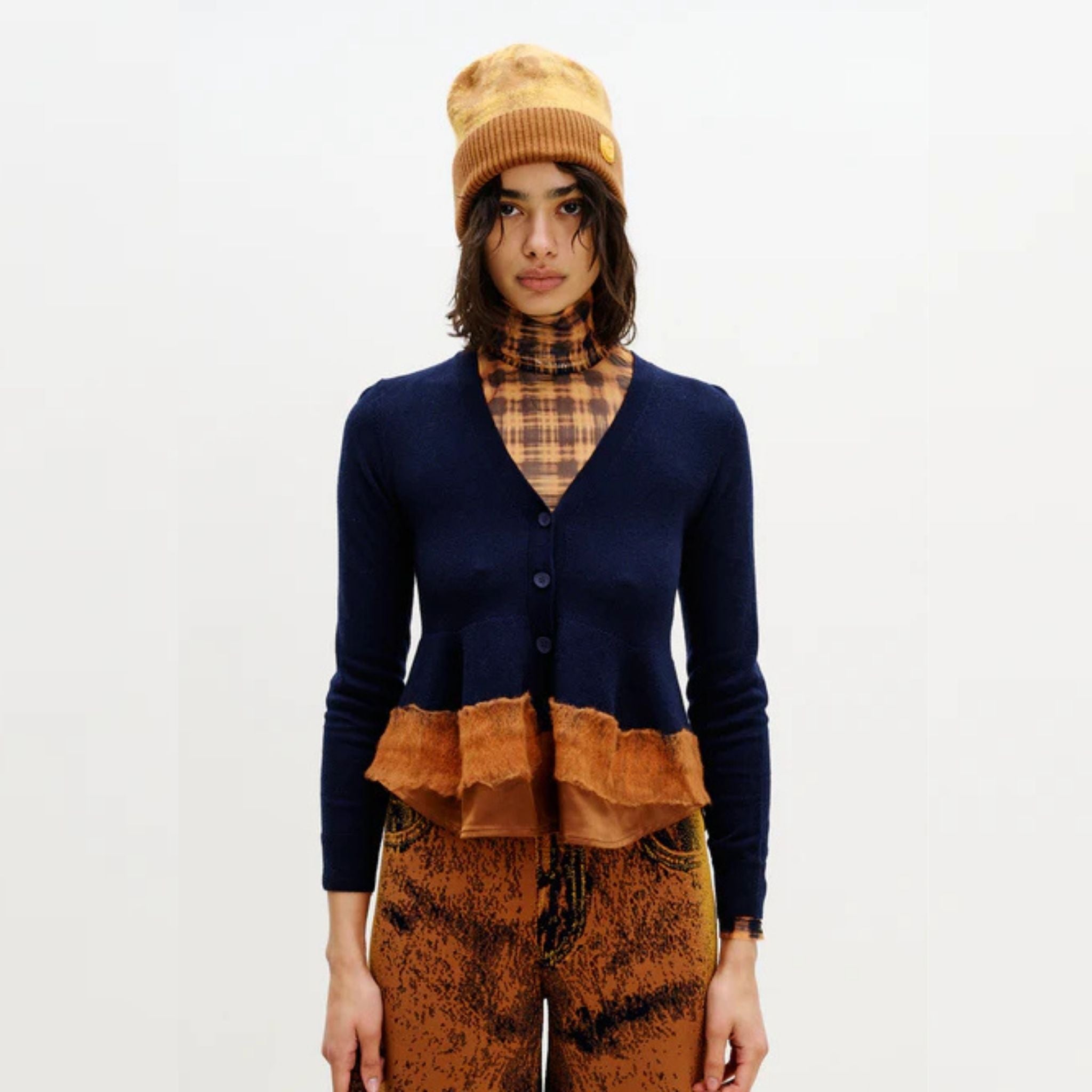 Gwenda Needle Punch Cardigan - Brown & Navy