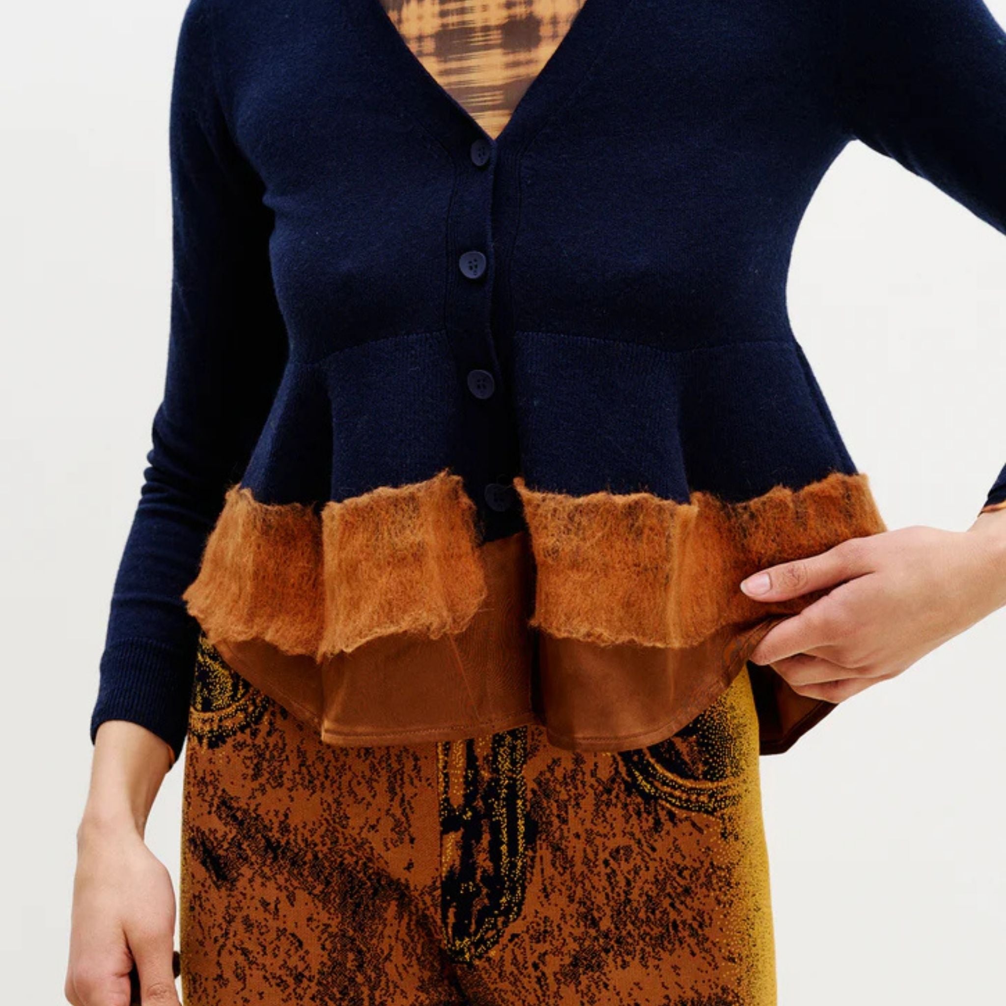 Gwenda Needle Punch Cardigan - Brown & Navy
