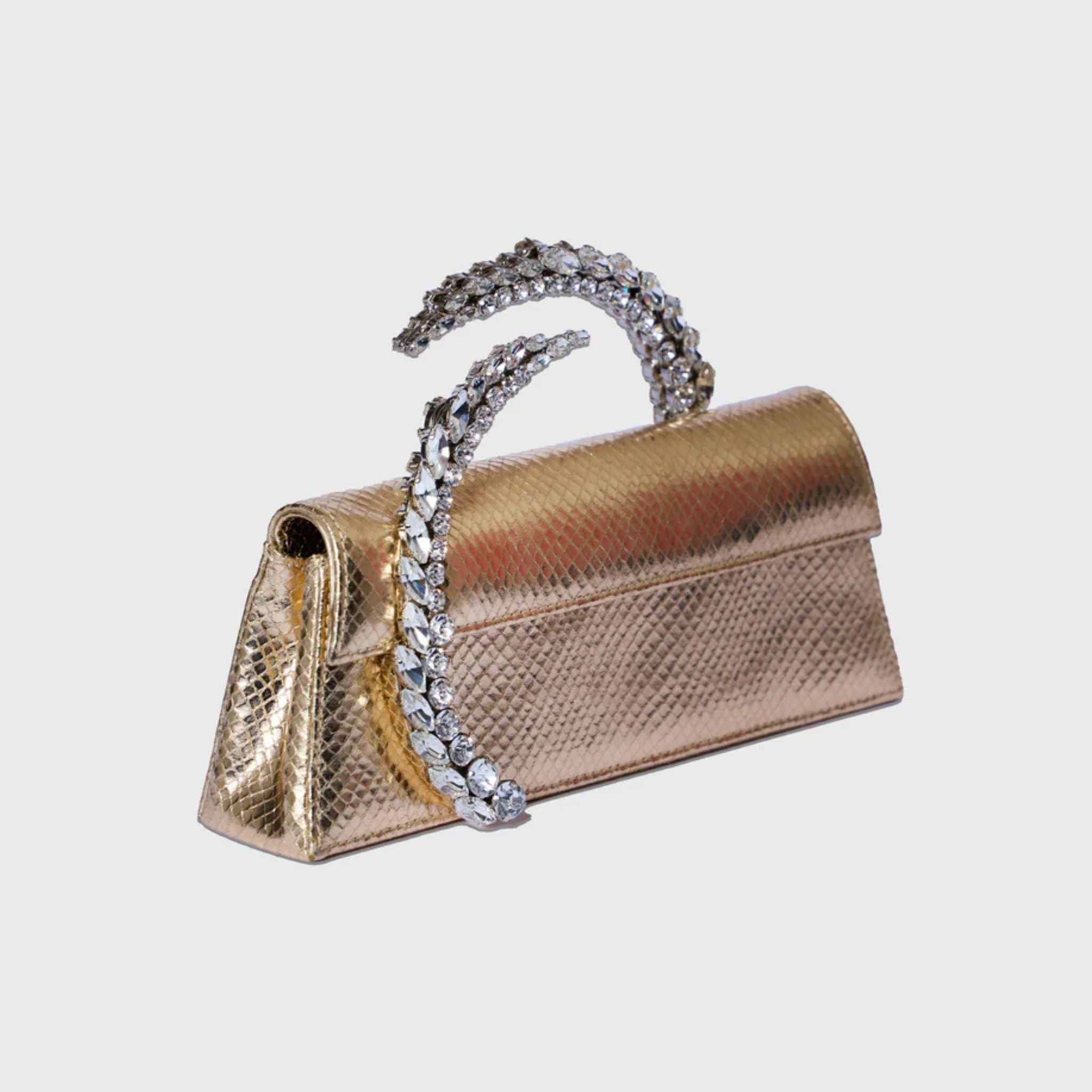 Karma Faux Snakeskin Clutch - Gold