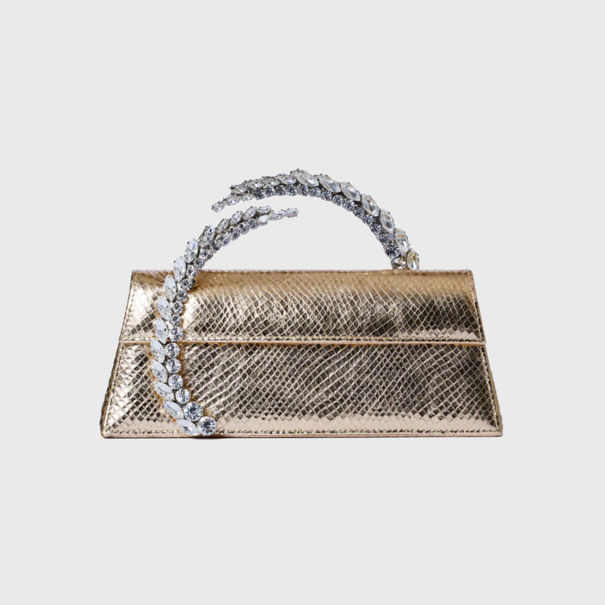 Karma Faux Snakeskin Clutch - Gold