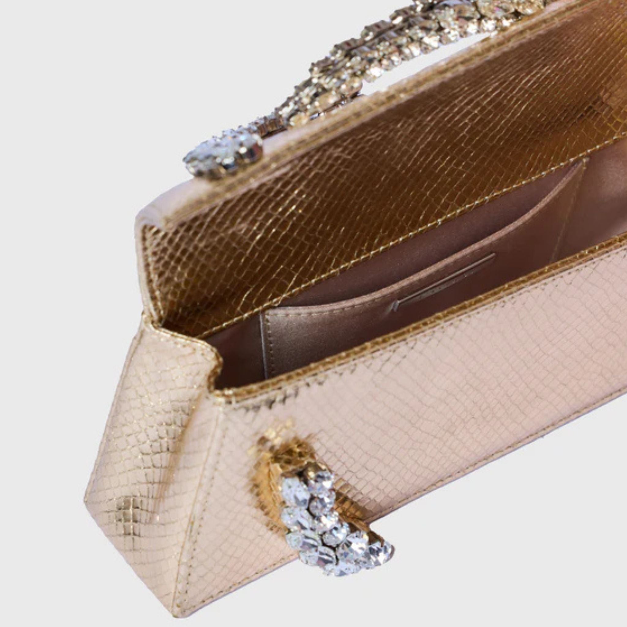Karma Faux Snakeskin Clutch - Gold