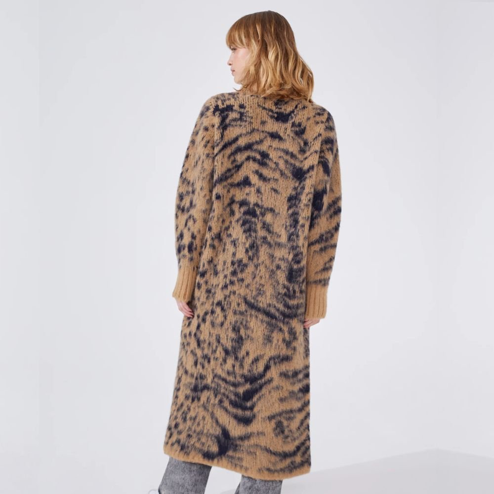 Alpaca Jacquard Long Split Jumper Big Meow Camel & Navy