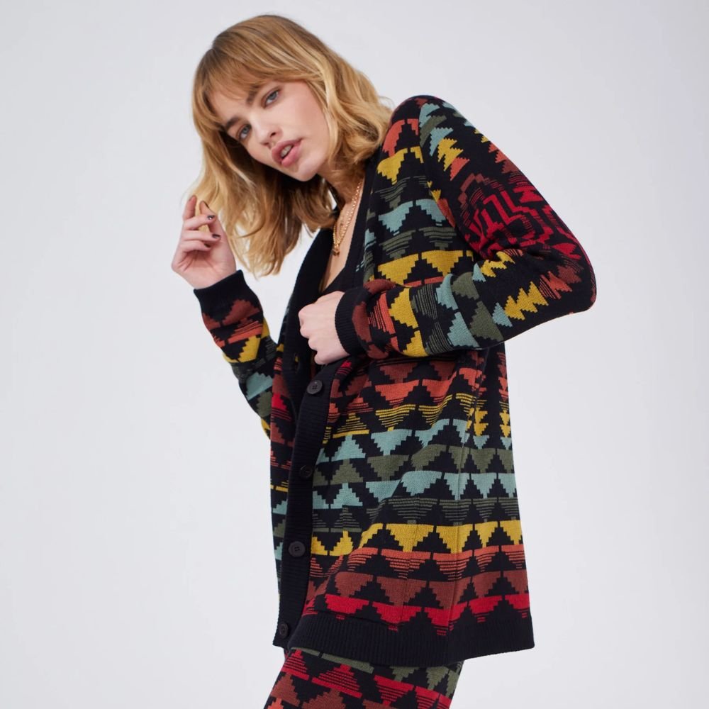 Cotton Wool Blend Jacquard Cardigan - Marley Multicolour