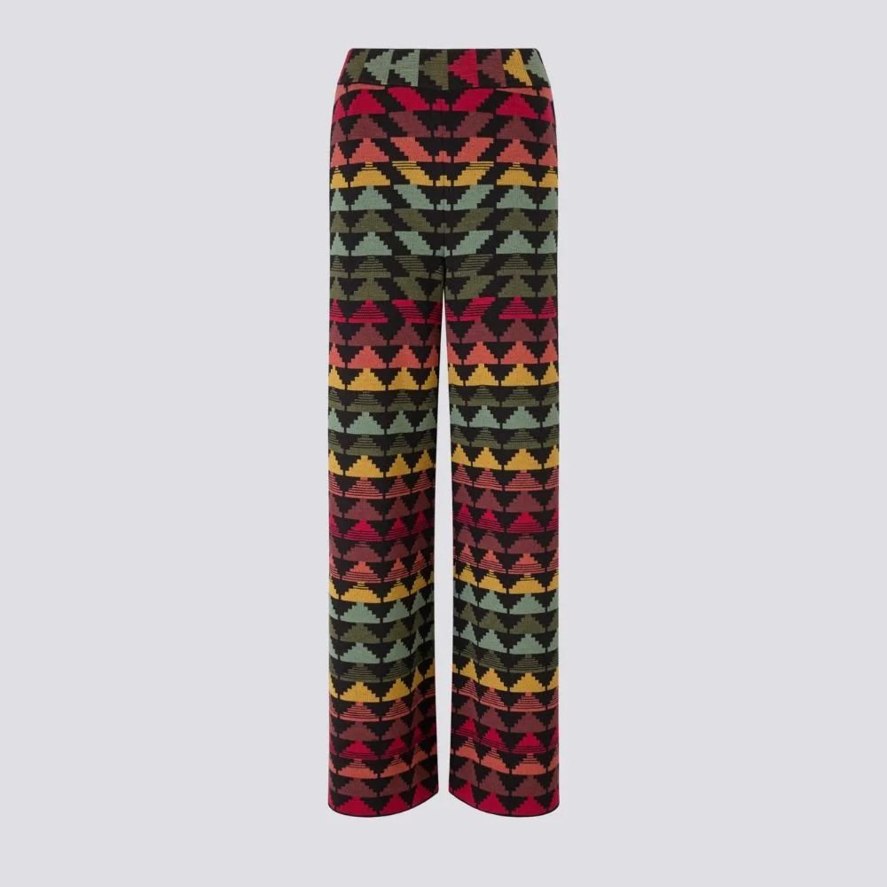 Cotton Wool Blend Jacquard Wide Leg Trousers - Marley Multicolour