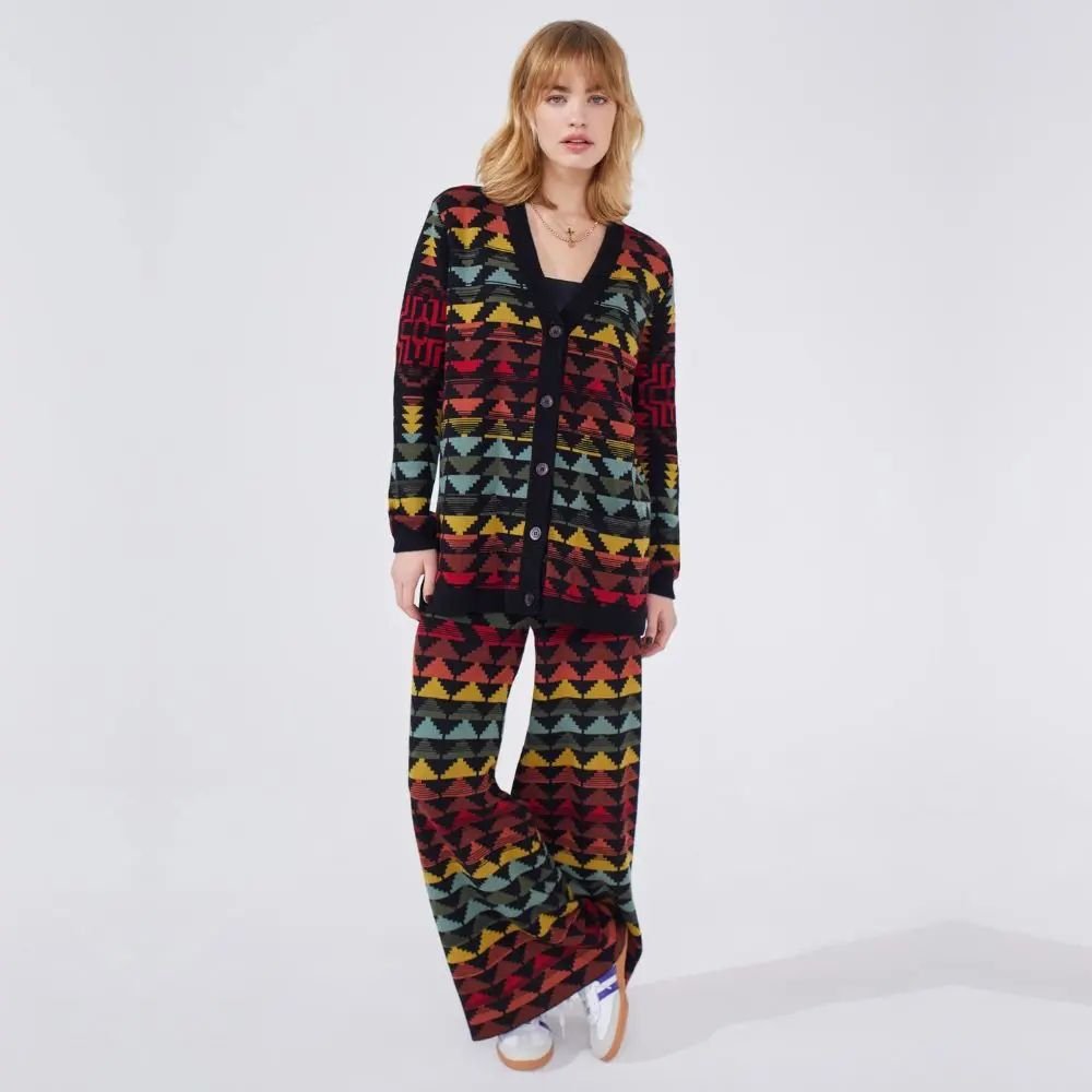 Cotton Wool Blend Jacquard Wide Leg Trousers - Marley Multicolour