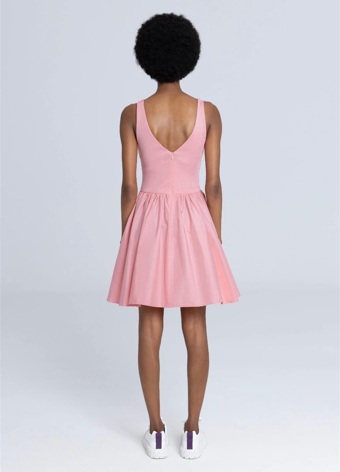 Poplin and Rib Mini Dress - Pink